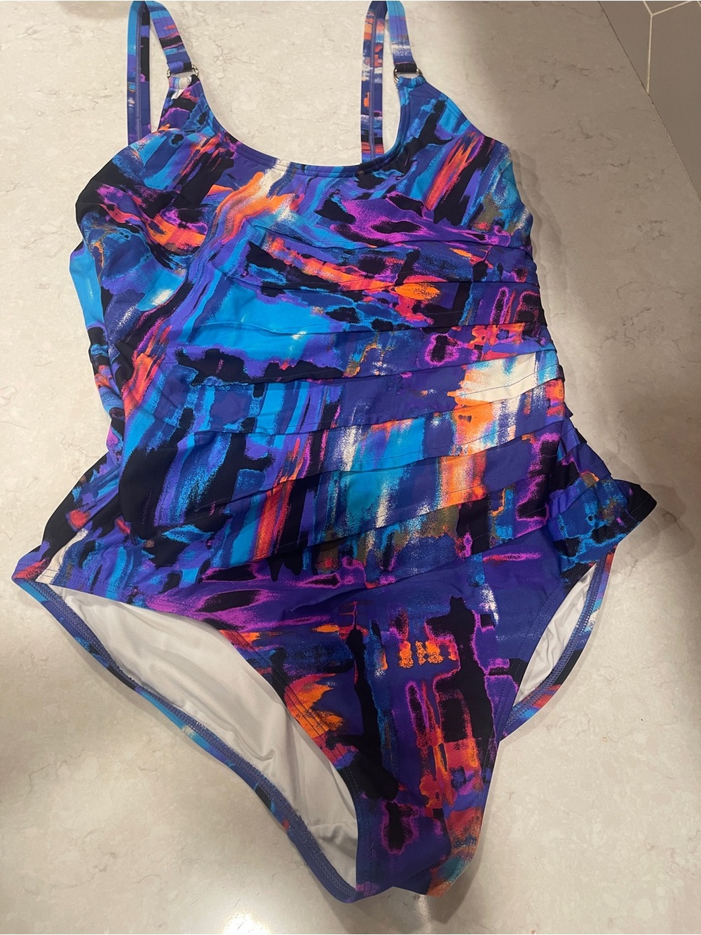 Calvin Klein Bright Blue & Purple Abstract Ruffle One-Piece Swim